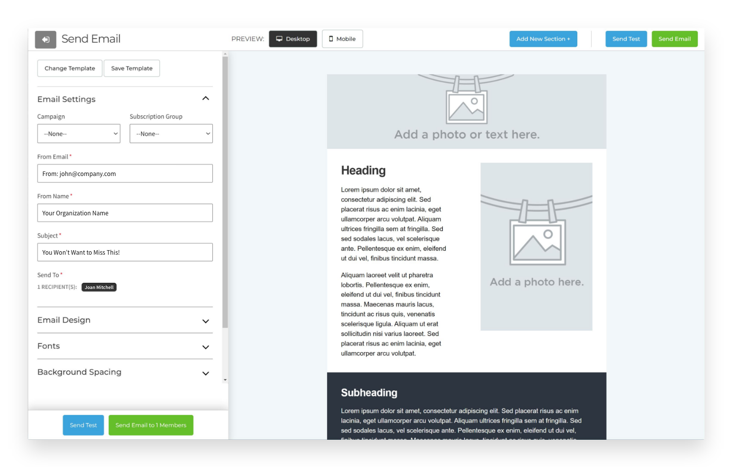 new Marketing+ Email Builder interface